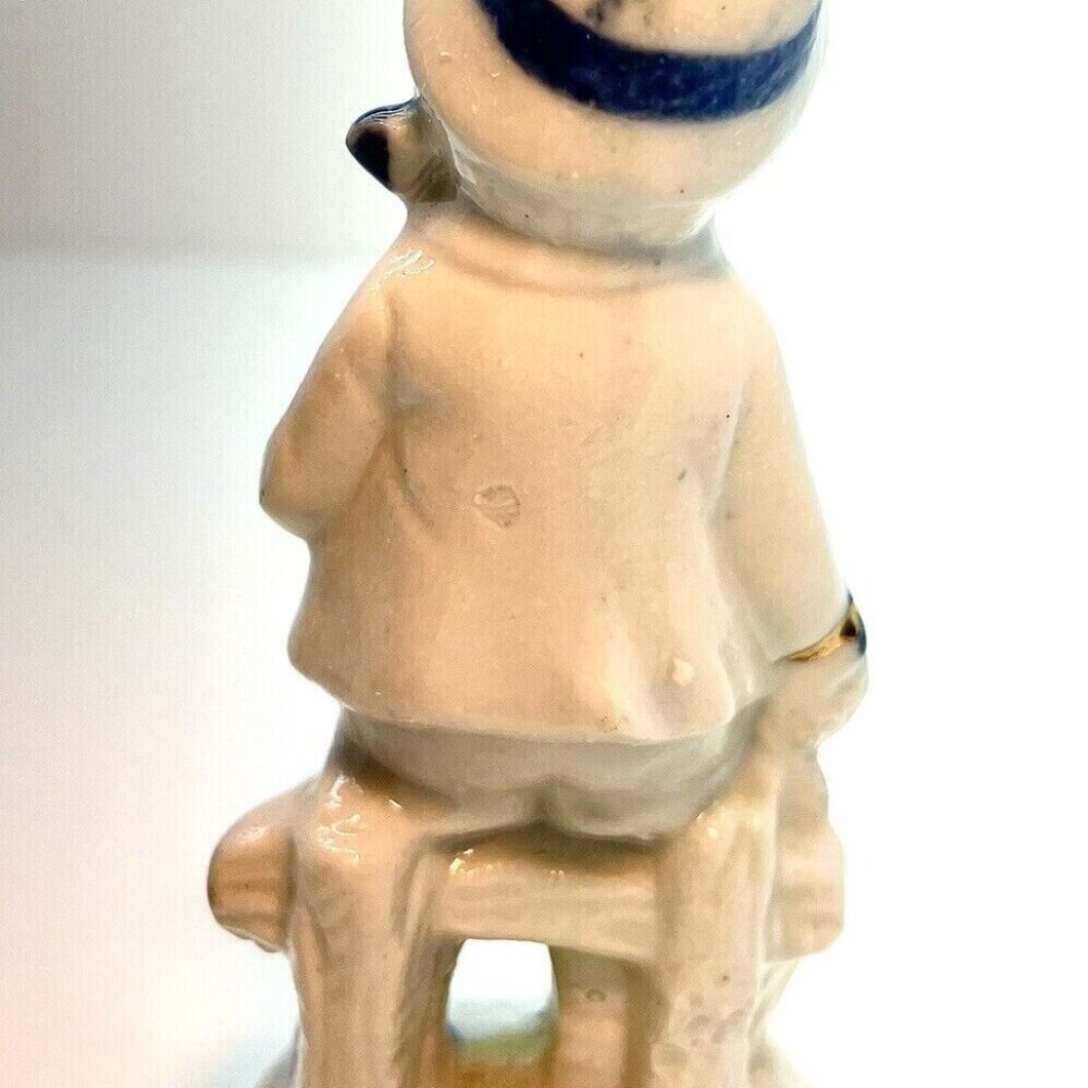 Vintage Holland Figurine Set Farm Boy Girl On Bench Porcelain Blue White Gold - Picture 9 of 11